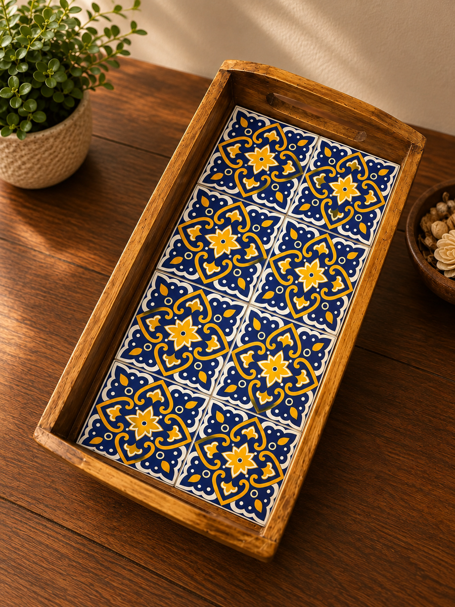 Wooden Tray With Azulejos Tile