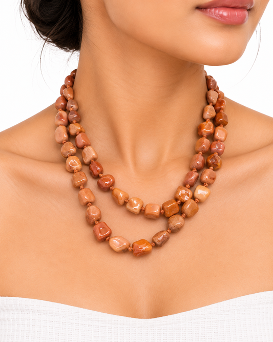 Semi Precious Brown Stone Necklace | Double Layer Necklace