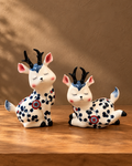 Whimsy & Chubby Ceramic Reindeer Pair With Floral Detail