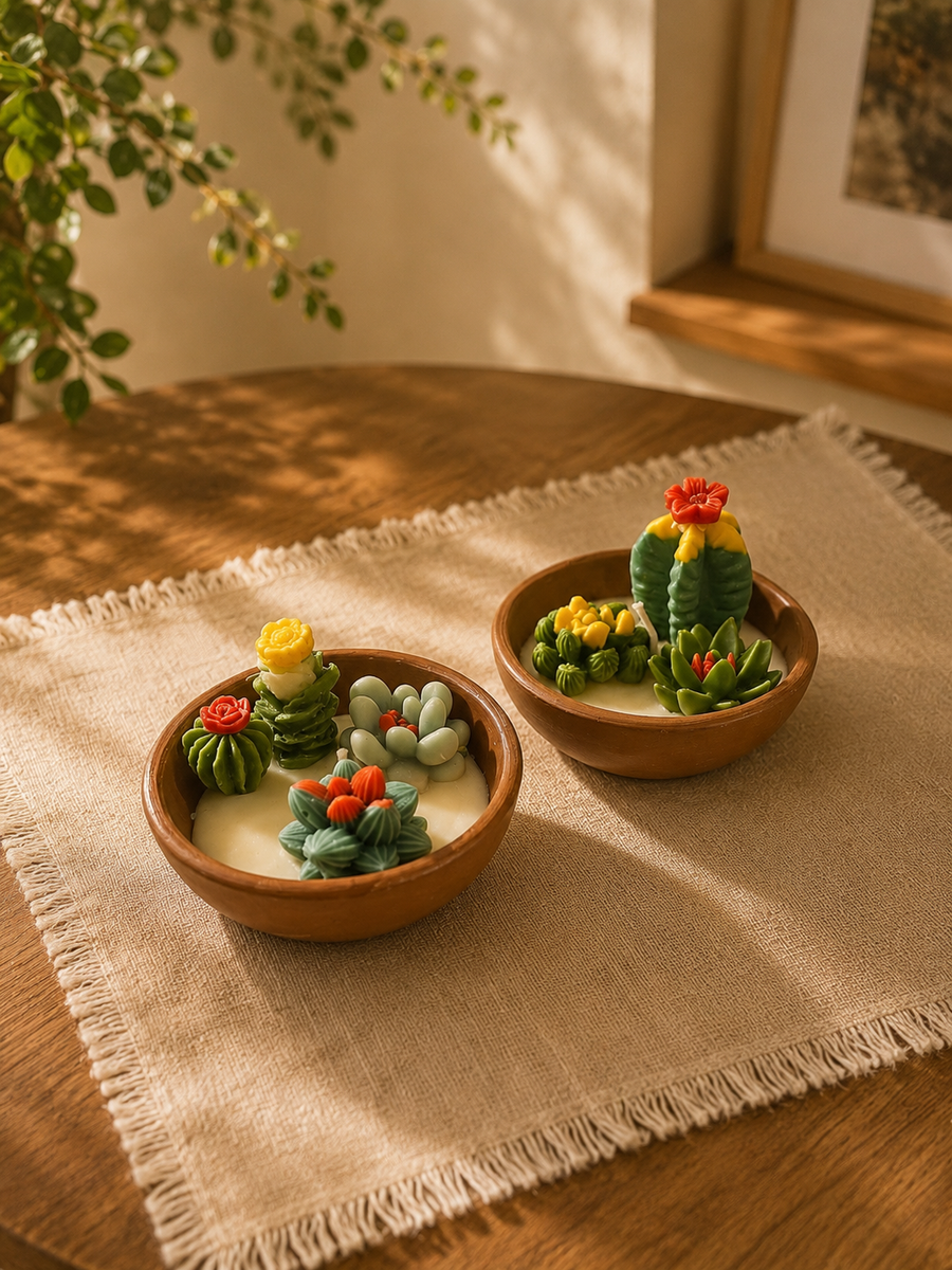 Cactus Candle In A Terracotta Bowl | Succulent Shaped Candles