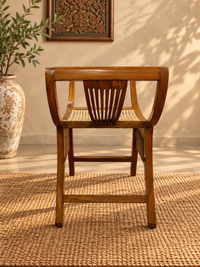 Wooden Curule Cane Bench With Antique Green Tile