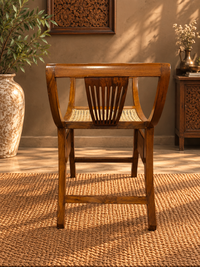 Wooden Curule Cane Bench With Antique Pink Tile
