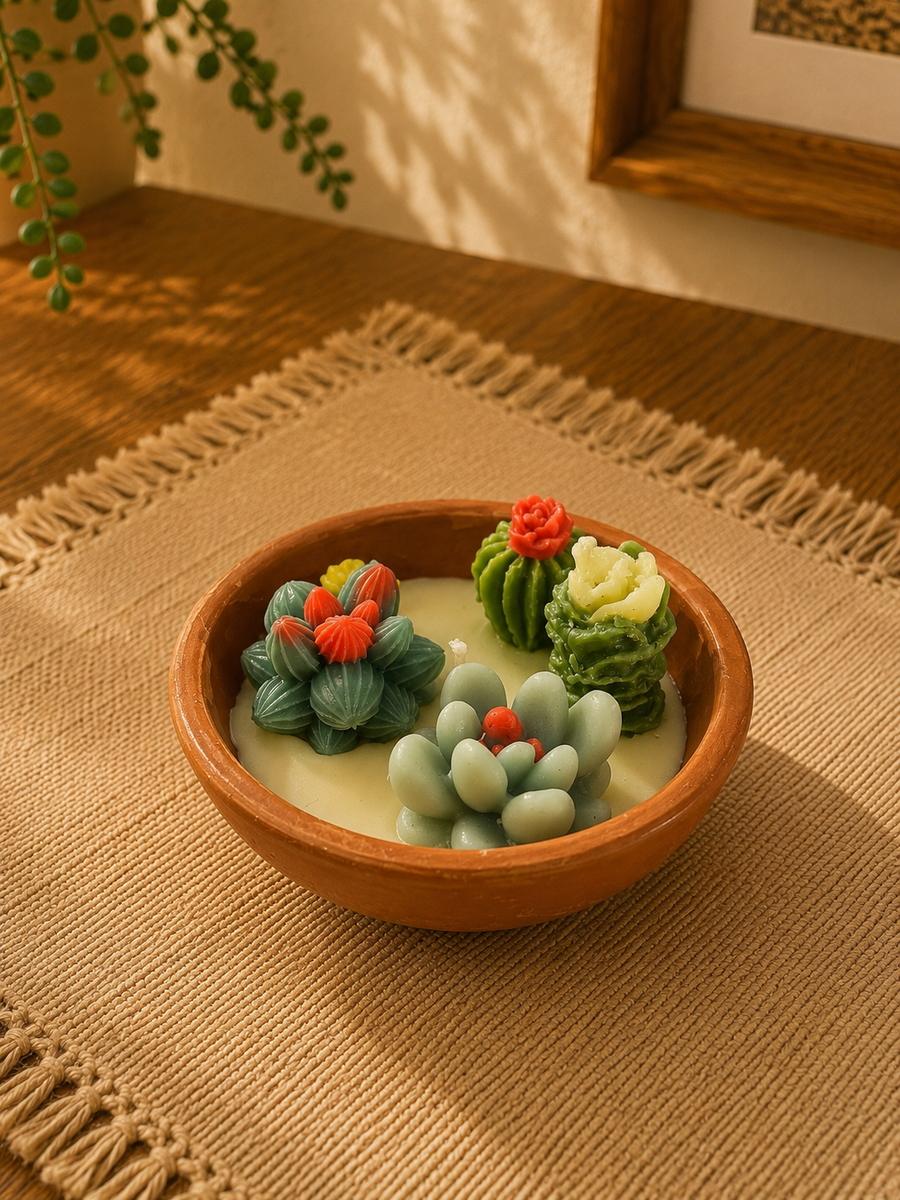 Cactus Candle In A Terracotta Bowl | Succulent Shaped Candles