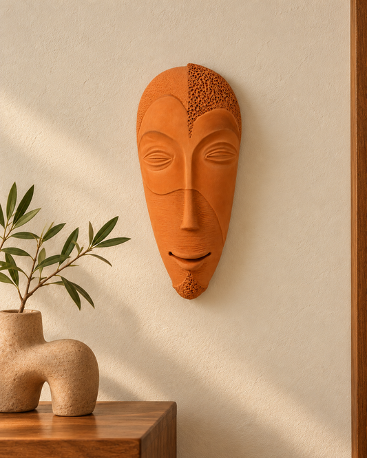 Terracotta Quirky Face Mask Wall Hanging