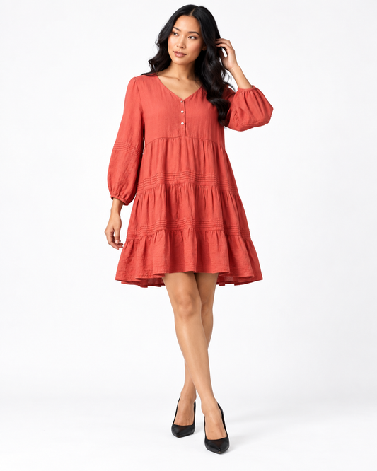 Fuschia Pleated tier dress