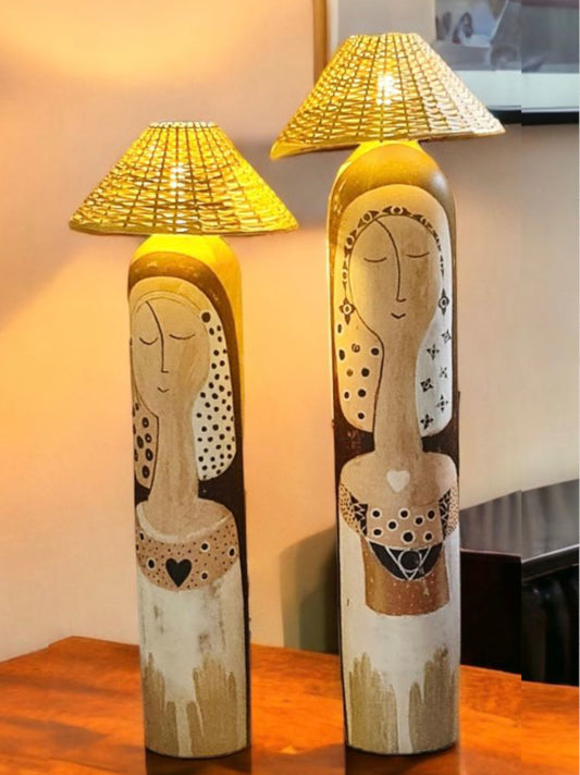 Twin Wooden Table Lamps