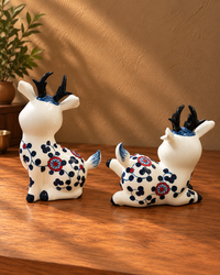 Whimsy & Chubby Ceramic Reindeer Pair With Floral Detail