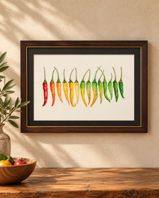 Pencil Colour Gradient Chillies Artwork In Frame