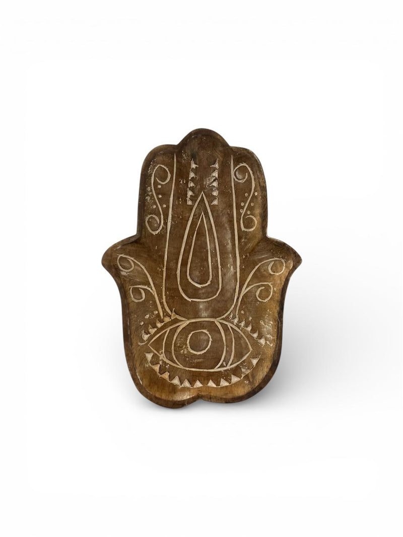 Wooden Carving Evil Eye-Hamsa Wall Hanging (white marking)