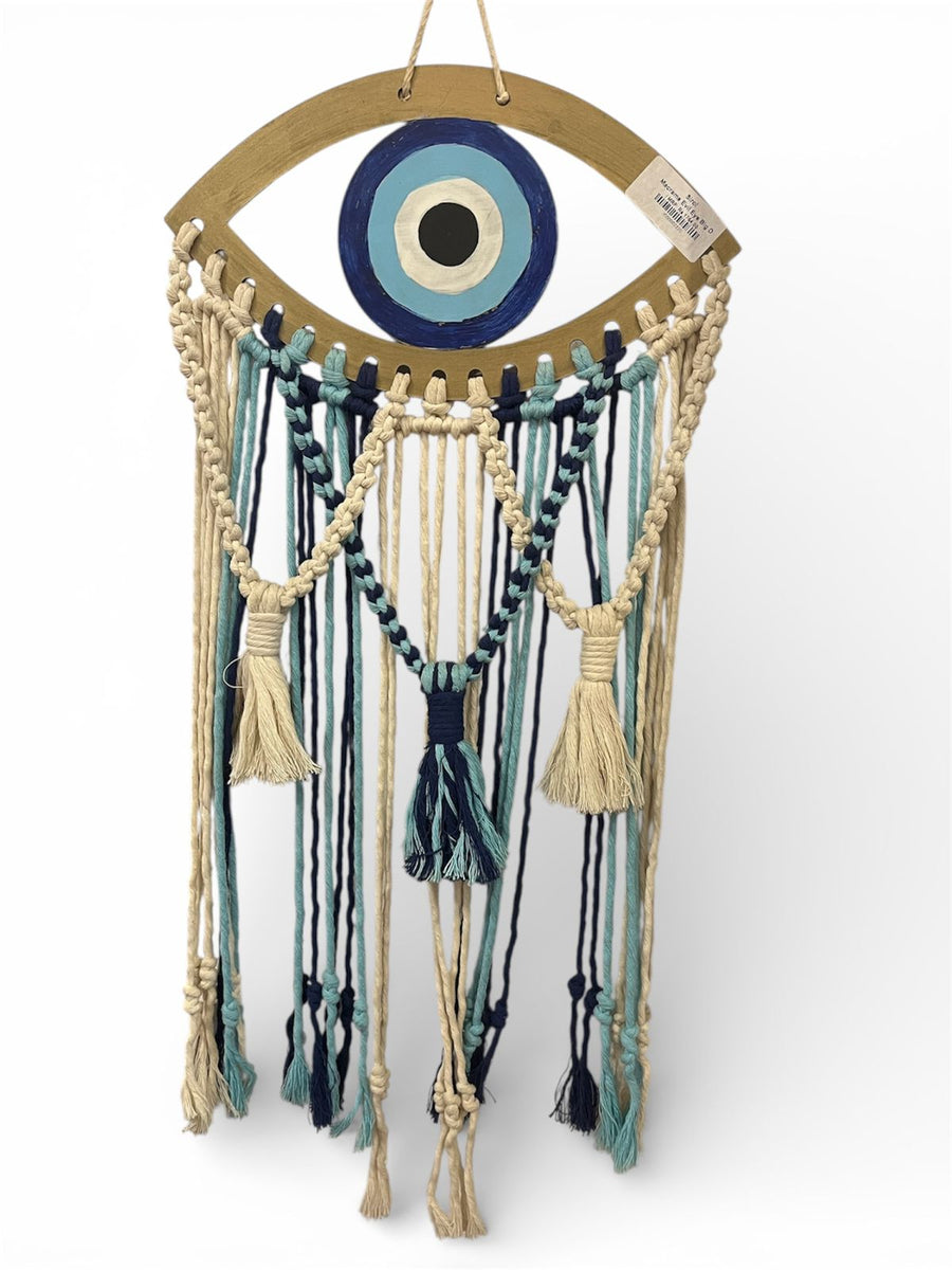 Macrame evil eye hanger.