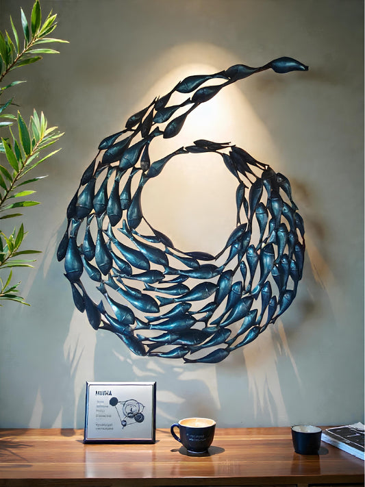 Metal wall art - school of 92 fishes