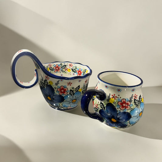 Blue Garden Ceramic Creamer & Mug Set.