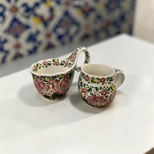 Blossom ceramic creamer & cup set.
