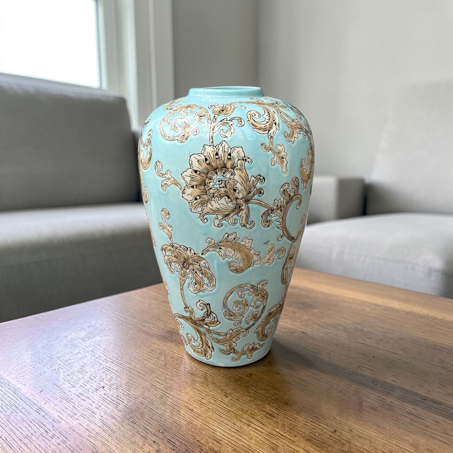 Azure Bloom Ceramic Vase