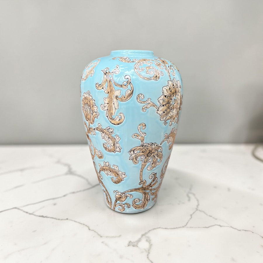 Azure Bloom Ceramic Vase