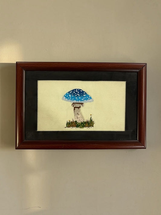 Blue Mushroom Embroidered Wall Art