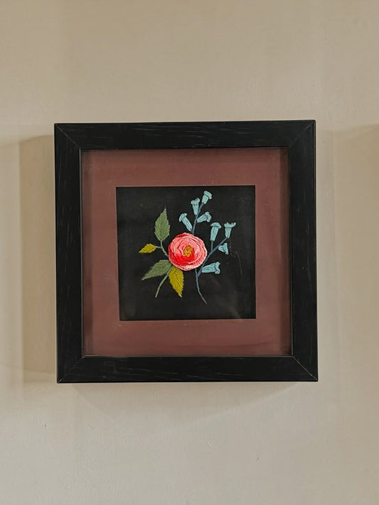 red rose embroidered wall art