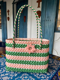 Azure Bloom Handwoven Tote Bag (Small)
