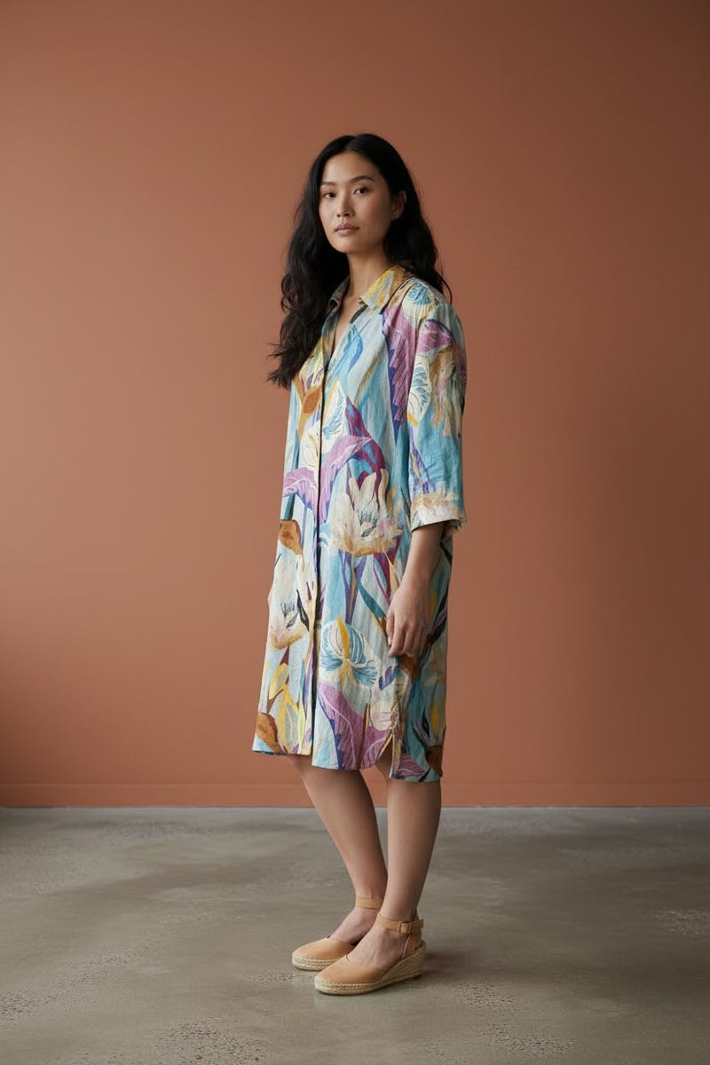Floral Abstract Printed Shirt Dress