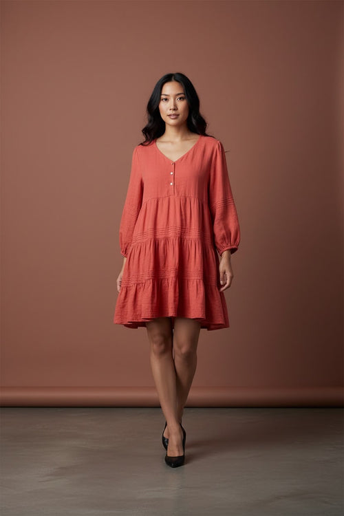 Fuschia Pleated tier dress