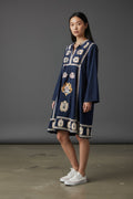 Indigo Floral Embroidered A-Line Dress