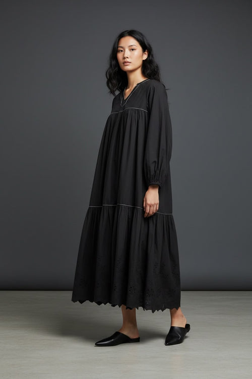 Midnight Black Tiered Dress