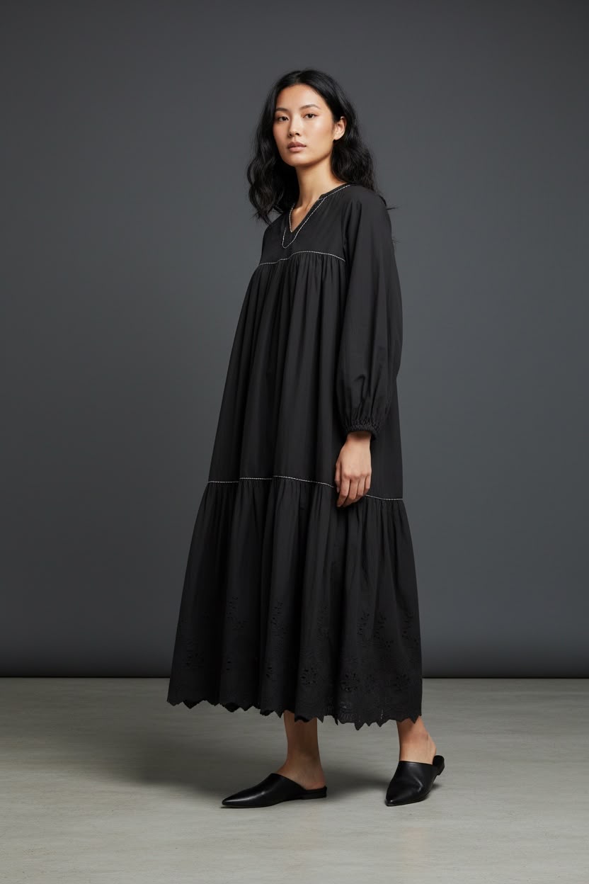 Midnight Black Tiered Dress