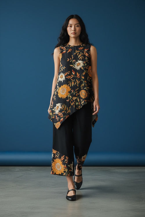 Black Floral Asymmetric Co-Ord Set