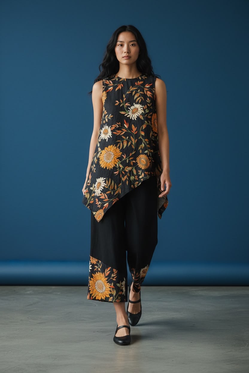 Black Floral Asymmetric Co-Ord Set