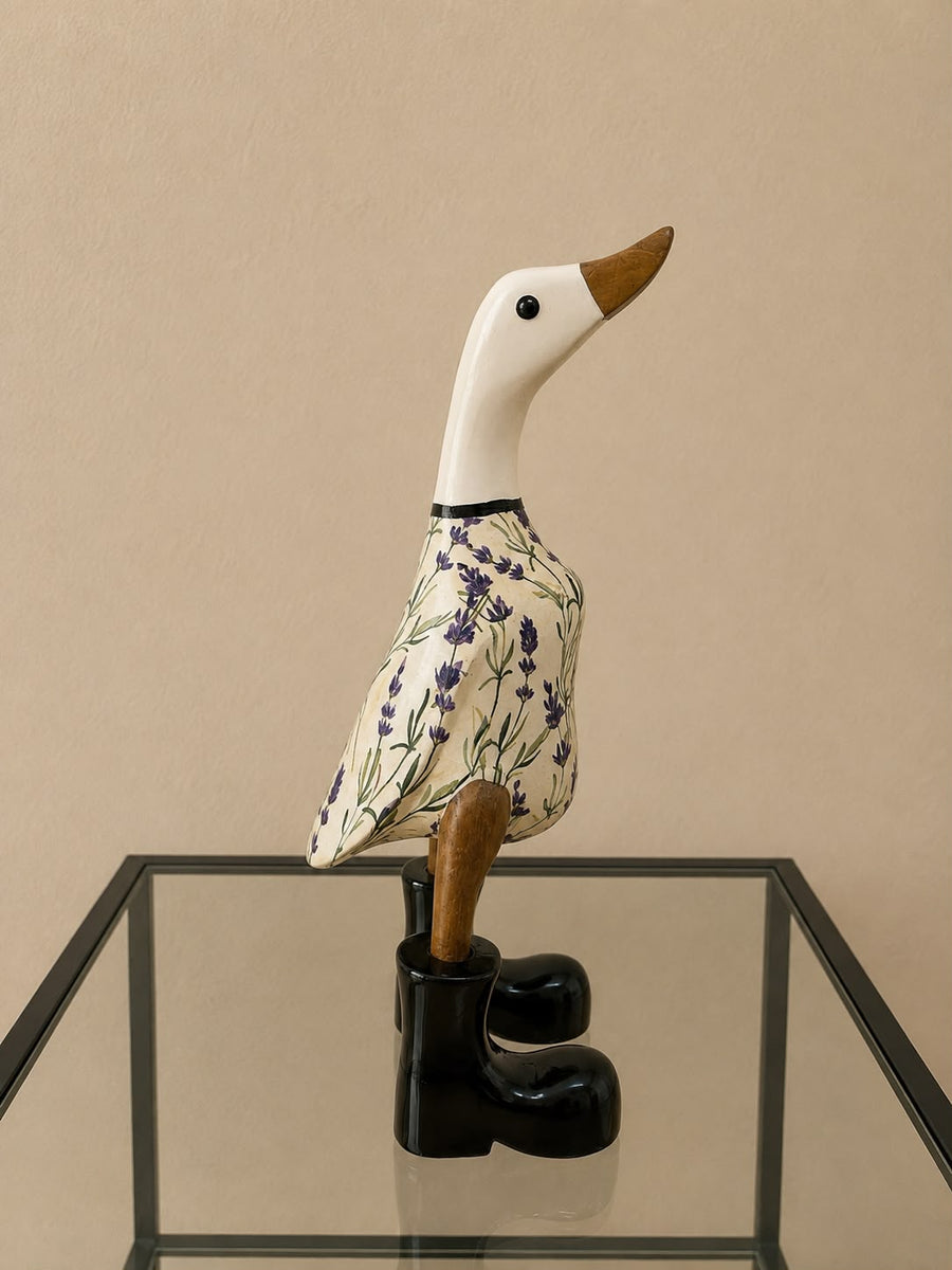 White Floral design wooden Duck