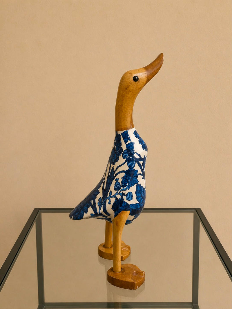 Blue floral wooden duck