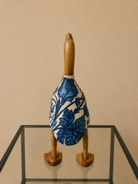 Blue floral wooden duck