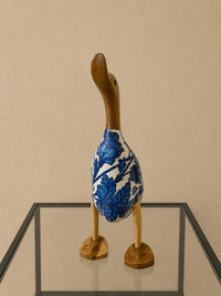 Blue floral wooden duck