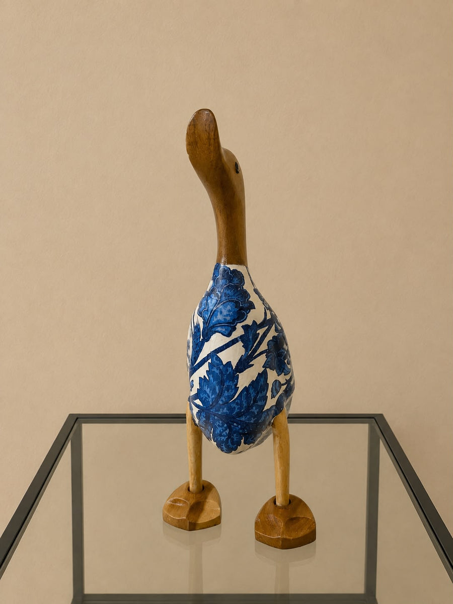 Blue floral wooden duck