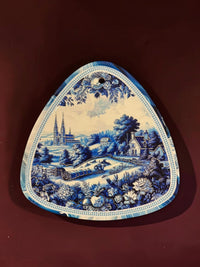 Small Blue & White Triangular Vintage Wall Hanging Plaque