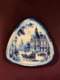 Small Blue & White Triangular Vintage Wall Hanging Plaque