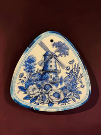 Small Blue & White Triangular Vintage Wall Hanging Plaque