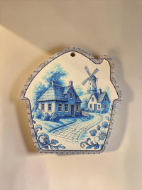 Blue & White House Shaped Vintage Painting Wall Hanging Plaque