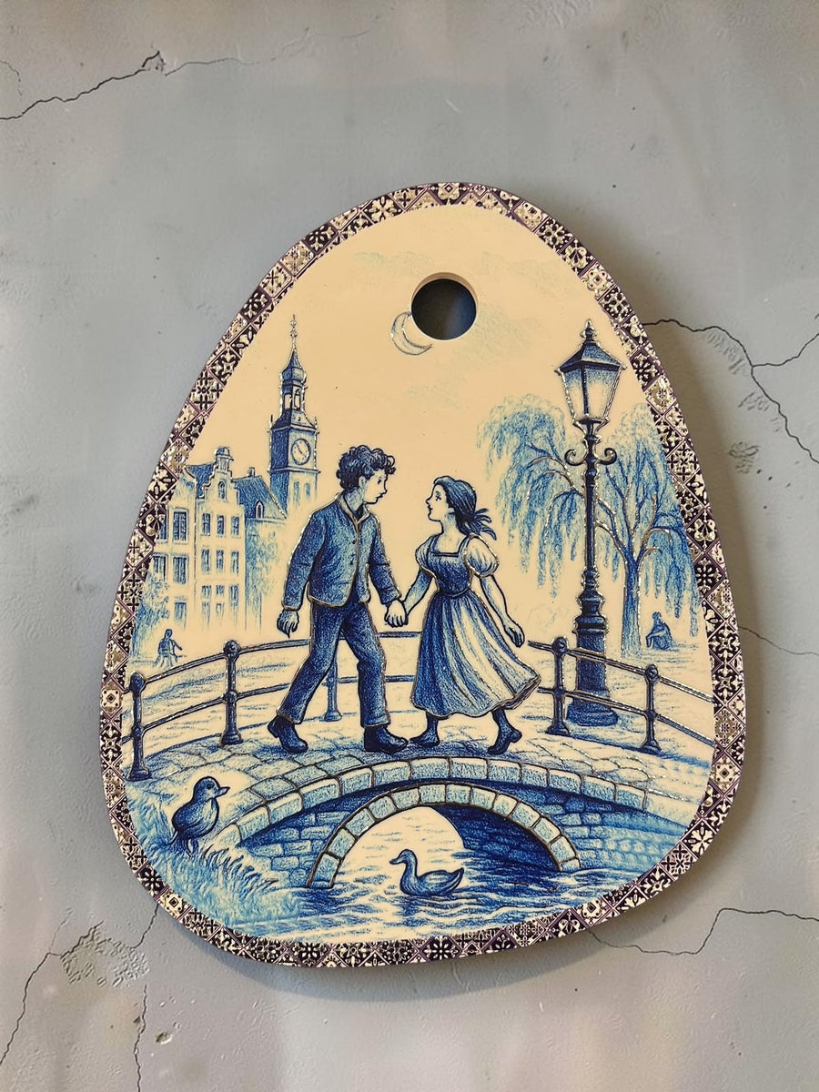 Oval Shape Blue and White Wall Plaque
