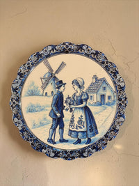 Round vintage Blue Painting Wall Hanging plaque