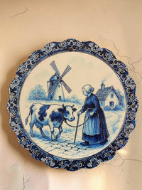 Round vintage Blue Painting Wall Hanging plaque