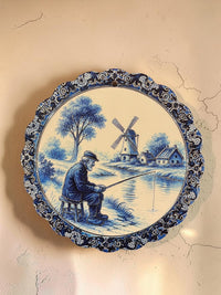Round vintage Blue Painting Wall Hanging plaque