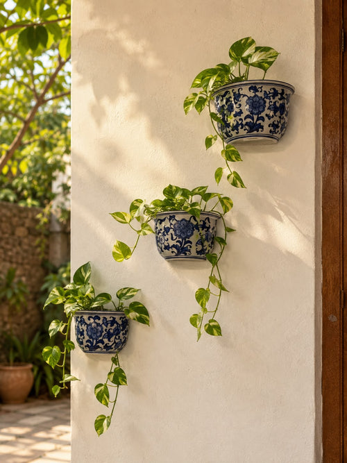 Blue Pottery Wall Planter set of 3