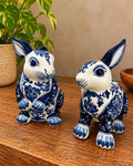 Blue & White Floral Ceramic Rabbit pair