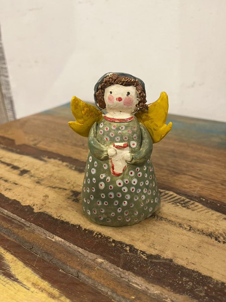 Small Ceramic Green Angel Figuirine