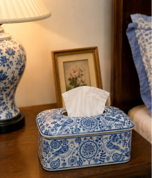 BLUE POTTERY TISSUE BOX
