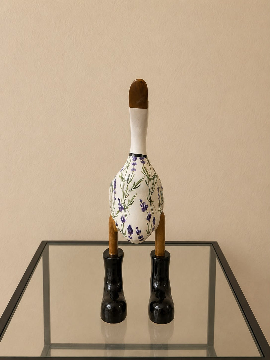 White Floral design wooden Duck