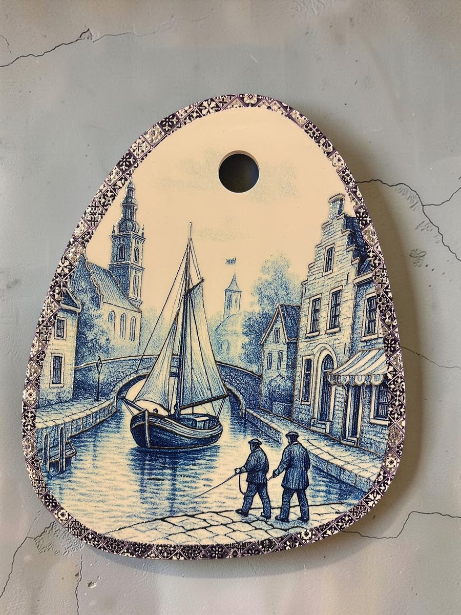 Oval Shape Blue and White Wall Plaque