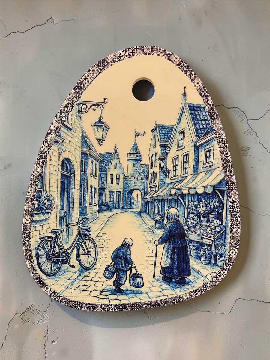 Oval Shape Blue and White Wall Plaque