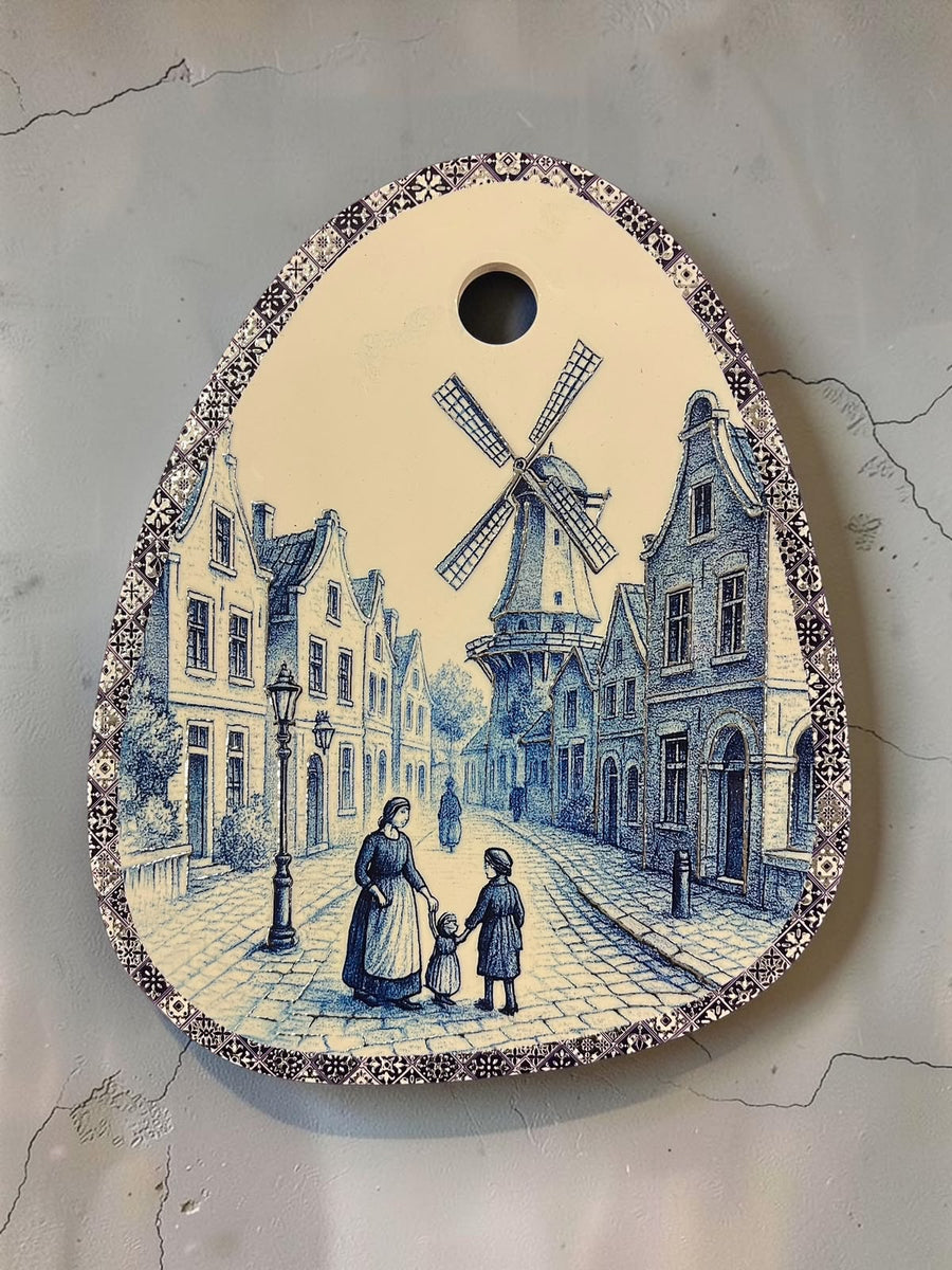 Oval Shape Blue and White Wall Plaque